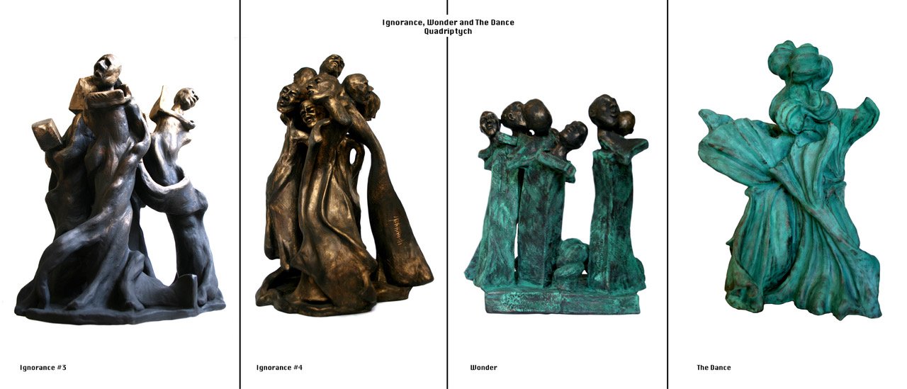 Menoush Modonpour "The Dance" (Project of 4 Sculptures), Ignorance, Wonder and The Dance (Quadriptych), Ignorance #3  59 x 46 x 49 cm, Ignorance #4, 68 x 48 x 48 cm, Wonder, 50 x 50 x 50 cm