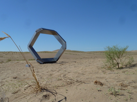 17 December: Jon Barlow Hudson, "Synchronicity: Minqin", 2019, stainless steel, 5 m height/diameter, Desert Sculpture Park, Minqin, Gansu Prov., China