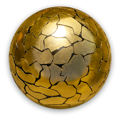 Jürgen Batscheider, Sonnenkugel, 2016& 2017, Aluminium, Goldleaf, Steel, Wood, 500 x 500 x 500 cm