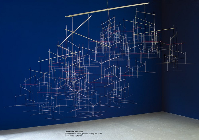 Knopp Ferro, Linienschiff Kap 22:26, 2016, Stainless steel, sticks, powder coating red, 315 x 390 x 245 cm