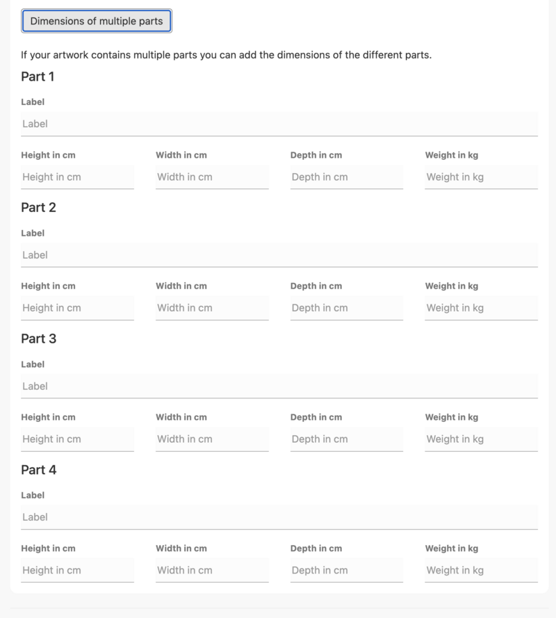 Dimensions of multiple parts