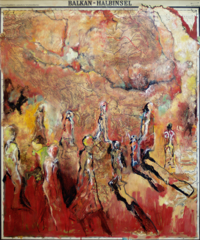 Balcani . 2005. Olio su carta geografica.162x132cm.jpg