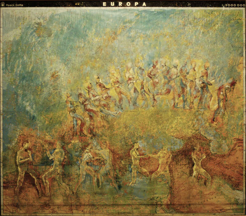 "Europa,la lotta. 2005. Olio su carta geografica . 210x180cm.jpg