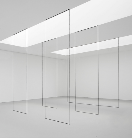 Fred Sandback, Untitled (Sculptural Study, Five-part Construction), 1987/2009,<br />black acrylic yarn, situational: spatial relationships established by the artist; overall dimensions vary with each installation; collection Museo Nacional de Arte Reina Sofia, Madrid