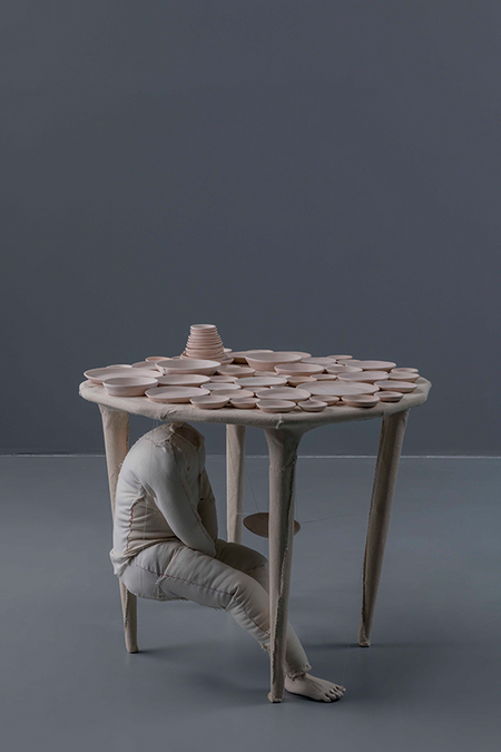 BaÅŸak Bugay: Twenty Oâ€™clock, 2021, wood, fabric, fiber, string, ceramic, terracotta, 70 X 79 X 74 cm, courtesy of the Artist and Zilberman, Istanbul/Berlin. Photo: Kayhan Kaygusuz