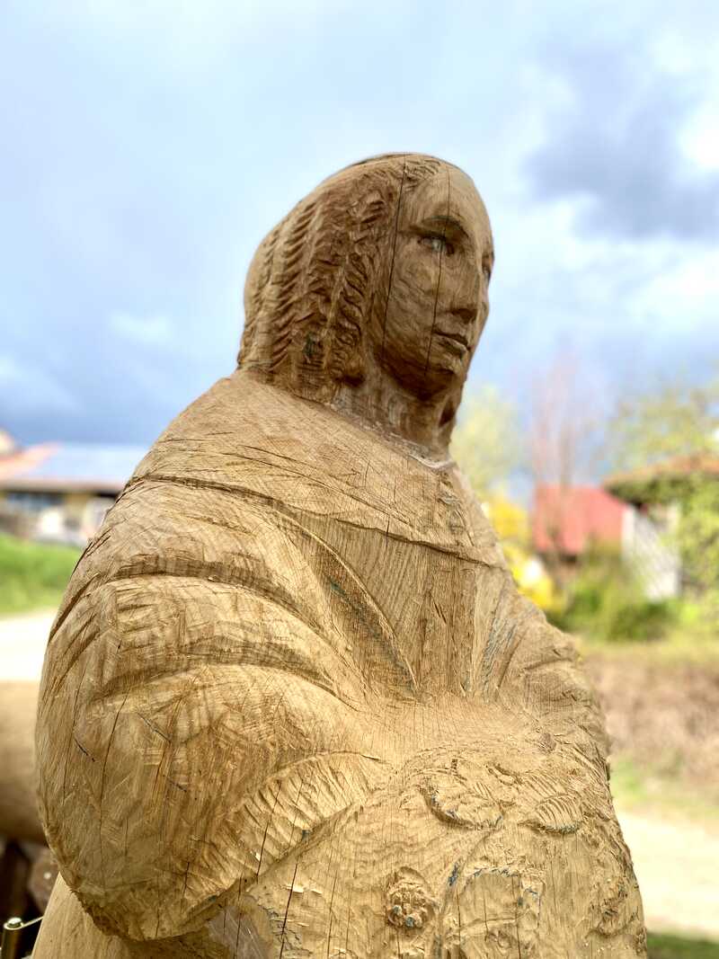 Maria Sibylla Marian erlebt als Insektenforscherin, Kupferstecherin, Künstlerin eine Renaissance. In Eiche überlebensgroß gibt es sie nun auch als Bienenstock, aus der Volkskunst der Figurenbeuten.