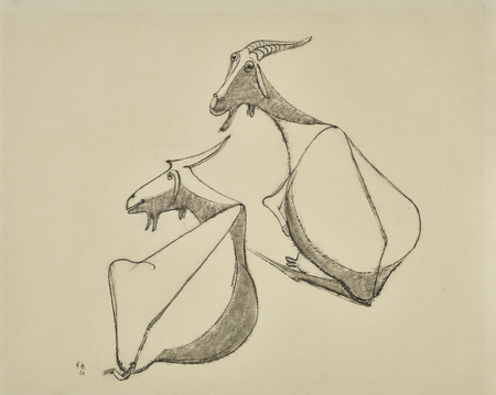 Emy Roeder l Zwei_liegende l Ziegen l 1955 l Copyright l Hessisches l Landesmuseum_Darmstadt l Foto Wolfgang Fuhrmannek l HLMD beschn