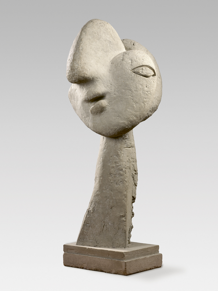 Pablo Picasso<br />Head of a Woman, Aprilâ€“July 1937 [original in plaster made in Boisgeloup in 1931]<br />Cement, unique edition<br />142 Ã— 54.5 Ã— 62.5 cm<br />MusÃ©e Picasso, Antibes<br />Gift of the artist, 1954<br />Â© SucesiÃ³n Pablo Picasso, VEGAP, Madrid, 2023