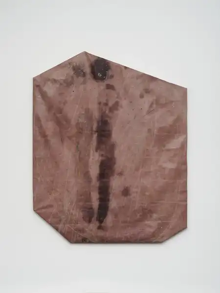 Rindon Johnson<br />Diver, 2022<br />Polyurethane, leather, crayon, chalk, vaseline and gouache<br />178 x 142 x 4 cm<br />70 1/8 x 55 7/8 x 1 5/8 inches<br />Copyright The Artist<br />Photo: Marjorie Brunet Plaza