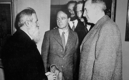 Henry Moore meeting Brancusi with Frank McEwan, Herbert Read and Paul Eluard at the British Council Gallery at the Champs Elysees, Paris in 1945