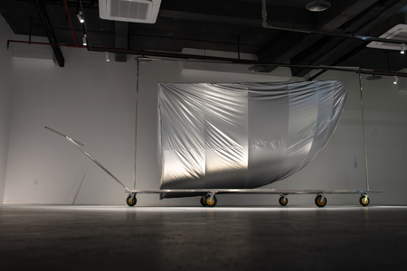 stainless steel, fiberglass tent pols, aluminum tent poles, stainless steel, PVC fabric, 3d printed resin, wheels, cord