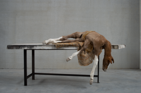 Berlinde De Bruyckere, Lost V, 2021–2022, 2022, horsehide, marble, textile, iron, epoxy. Courtesy the artist and Hauser & Wirth. Photo: Mirjam Devriendt