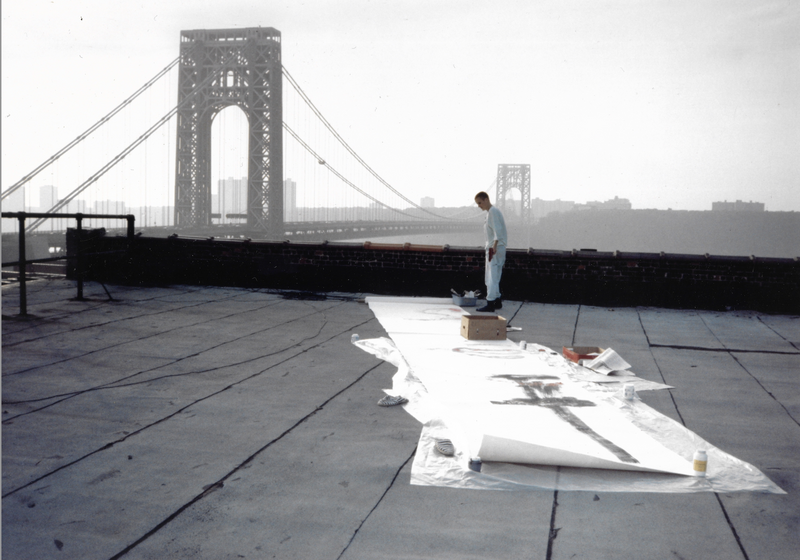 Vera Staub, On the roofs of New York (1992).  Performance, Acrylic on Paper, New York. Photo courtesy of the artist