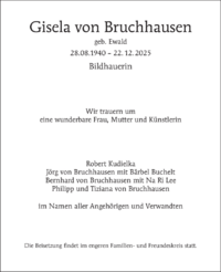 Gisela von Bruchhausen - Traueranzeige Tsp