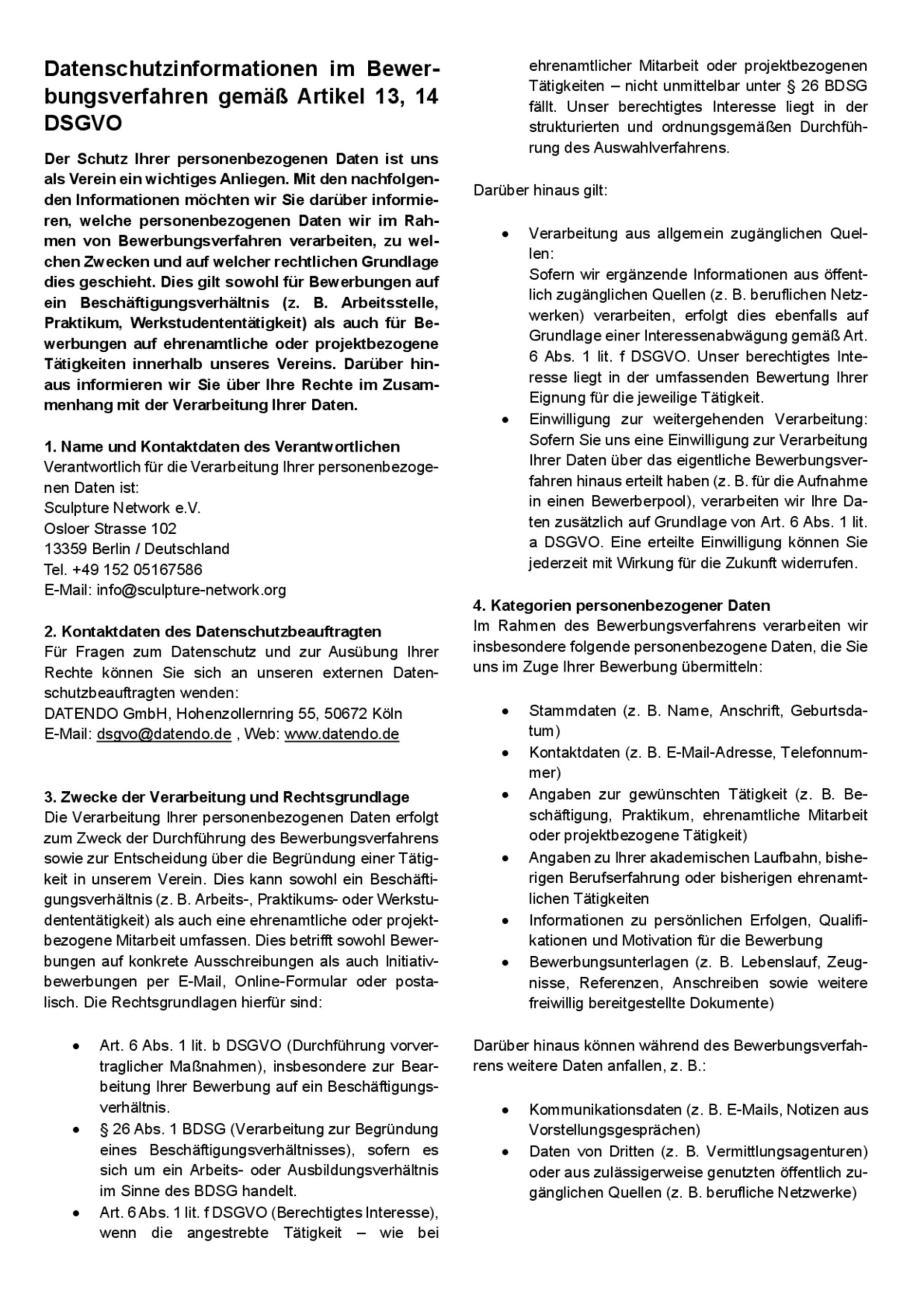 Bewerbung Datenschutzinformationen