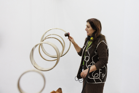 A visitor and her Guide Dog with Aaron McPeake, Rings 2025. Photo Joanne Crawford