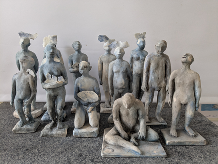 I made this installation after calling loud the names of the victims of the war between Gaza and Israel. This was so impressive that I could make other work.<br />Materiaal: pitfired ceramics, porcelain and stone.<br />42x 75 cm by 23-28 cm high