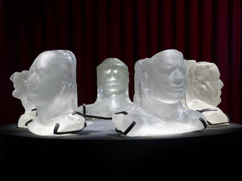 Katherine Dowson, Silent Stories, 2010 in Medicine: The Wellcome Galleries at the Science Museum SMG.  Photo: the artist glass casts of patient masks used for treatment of head and neck cancer