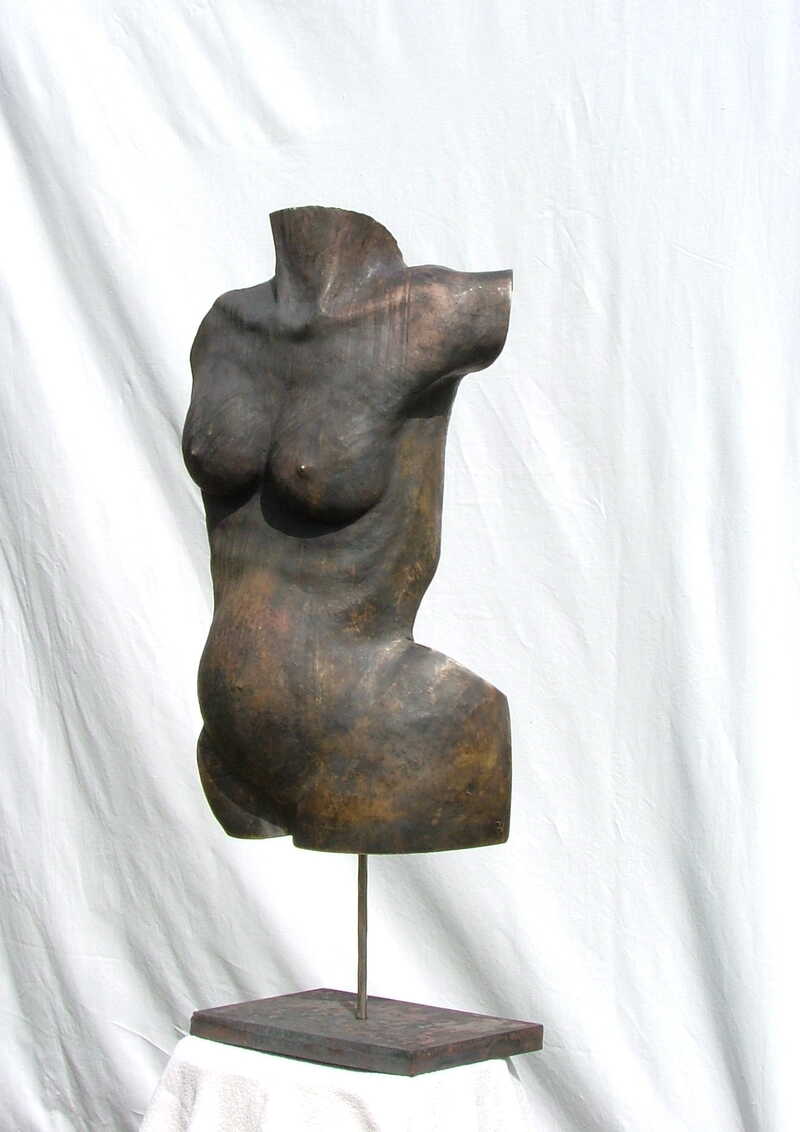 "torso andante sostenuto" by Hans Some, brass & steel sculpture, Spain