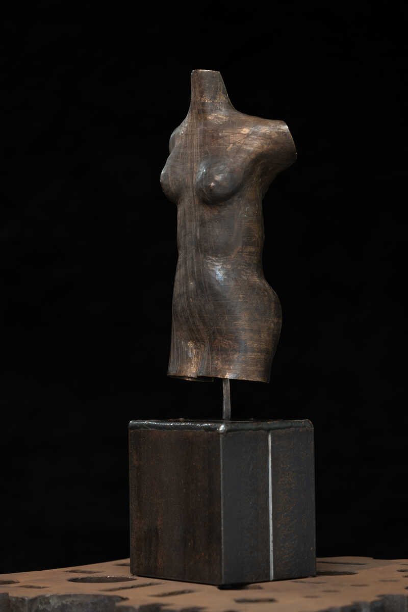"Melete" by Hans Some, brass & steel sculpture, Spain