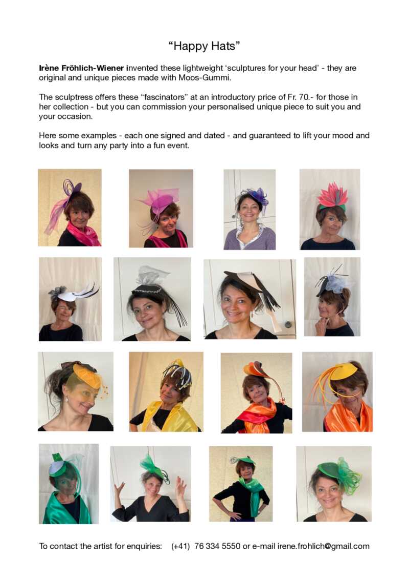 Happy Hats (pink, black:white, yellow,  green)
