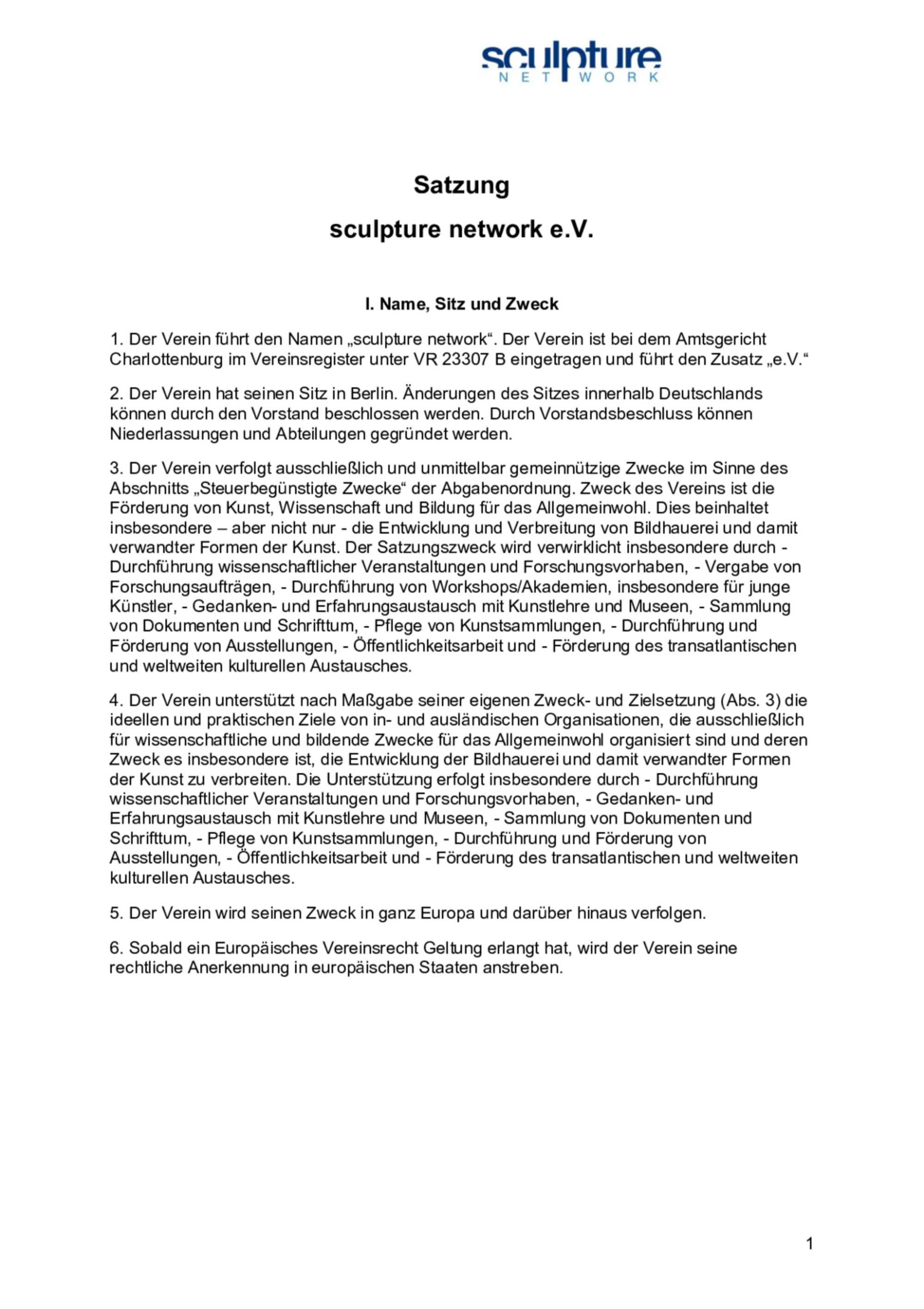 Satzung Sculpture Network 2025