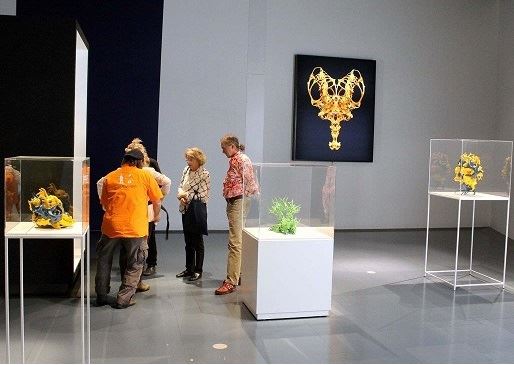 Guided tour through the exhibition space of the Ars Electronica Center (here: exhibition room with sculptures of the 3D-Print by Nick Ervinck)