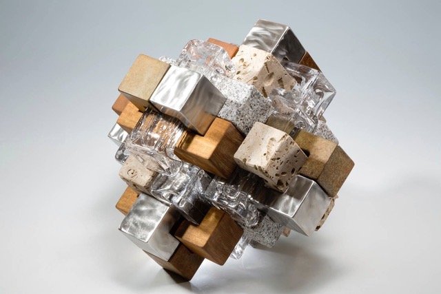 Johannes von Stumm, "Twenty Four", glass, bronze, stainless steel, limestone, granite, wood, 40 x 49 x 49 cm