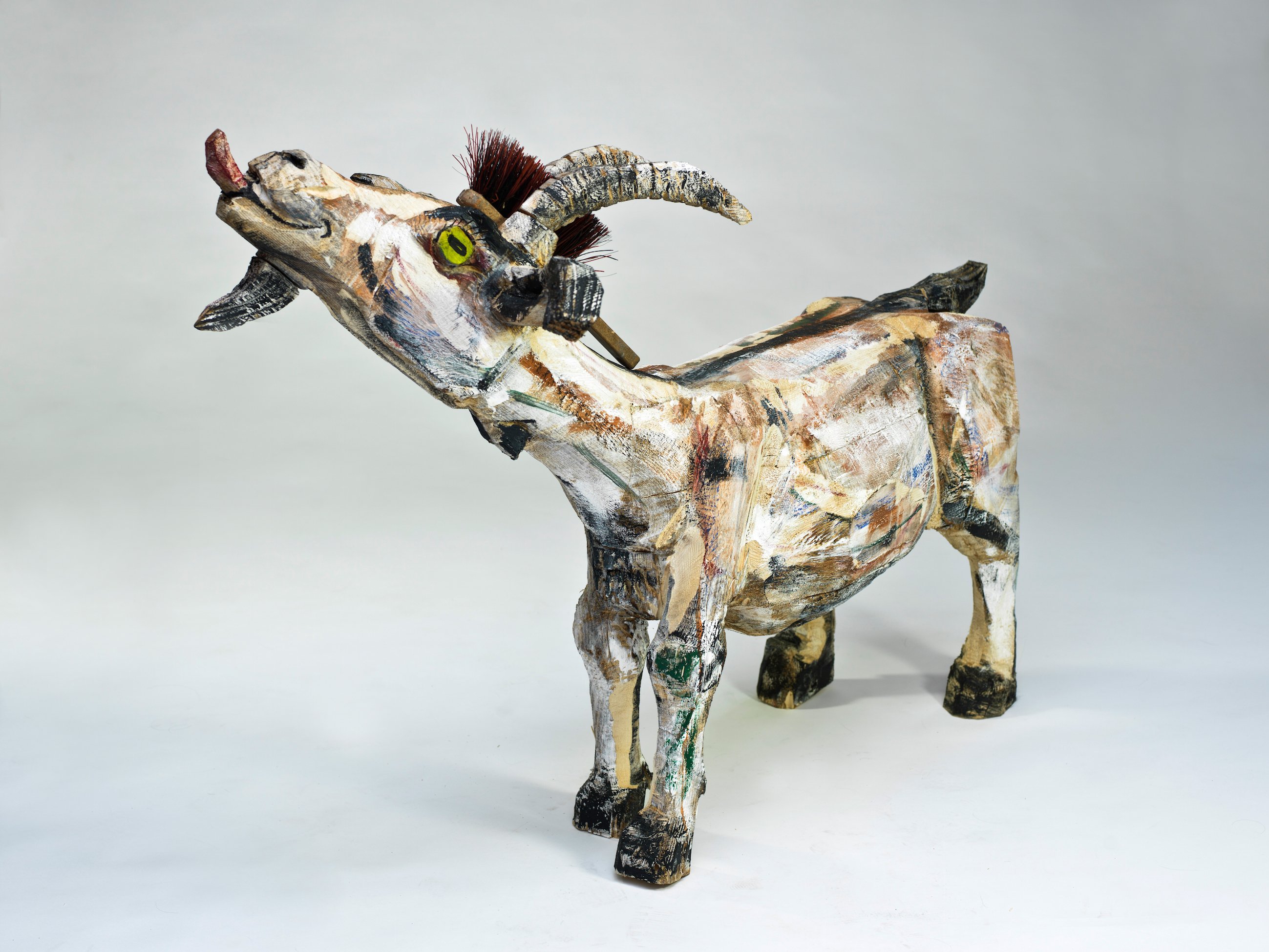 Peer Oliver Nau, Goat-Punk, 2018, spruce wood, 94 x 134 cm